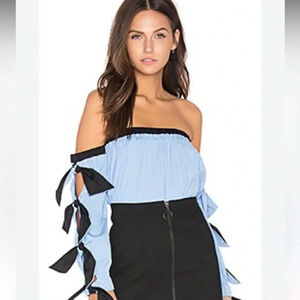 Milly Blythe New Bow Sleeve Black and White Off the Shoulder Blouse